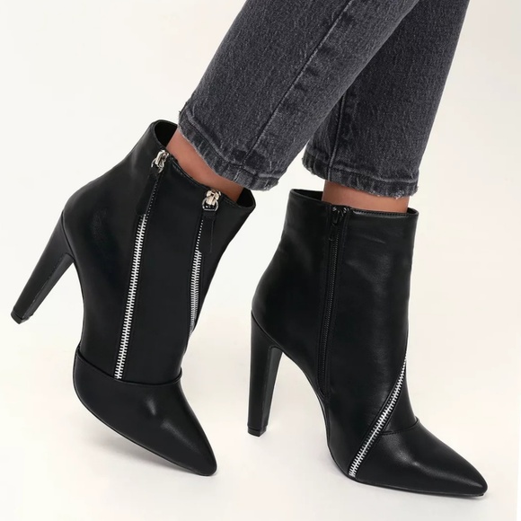 ❣6.5❣BLACK ZIPPER HIGH HEEL MID-CALF BOOTIE - Picture 2 of 6